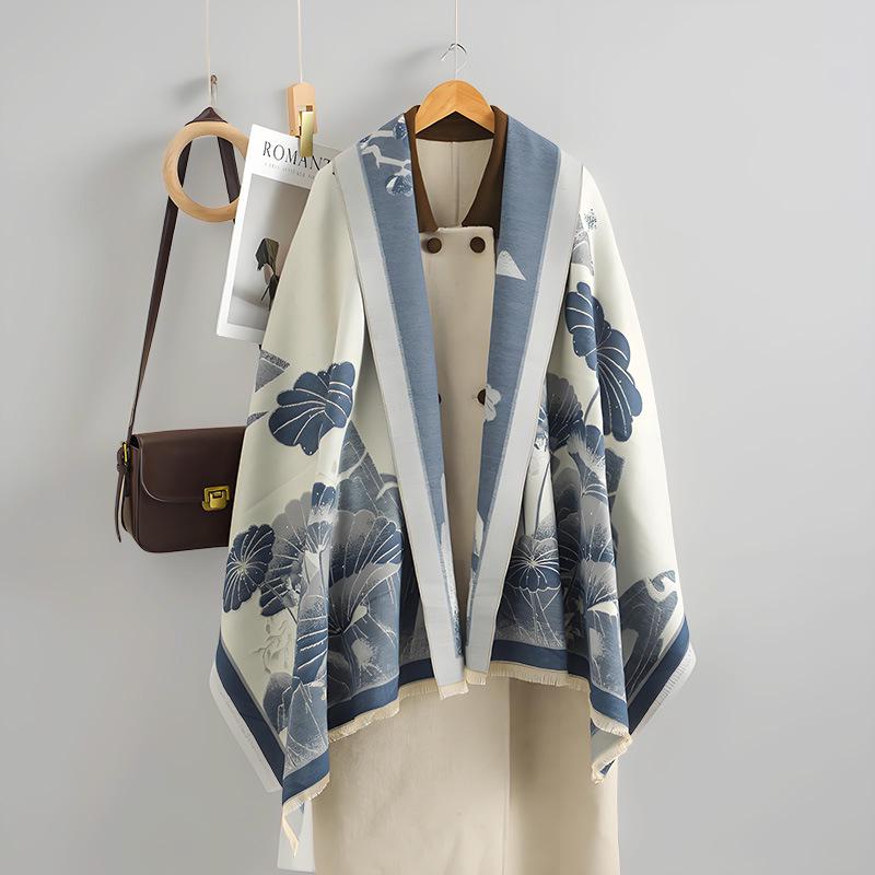 Luxury Double-Sided Women's Scarf: Thick Imitation Cashmere Shawl & Neck Warmer for Autumn/Winter