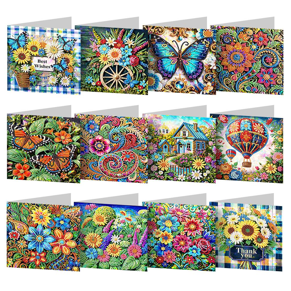 8/12 шт. Поздравительные открытки с алмазной вышивкой, Открытка-подарок с алмазной вышивкой ручной работы, Наборы карточек для 5D вышивки стразами для взрослых
