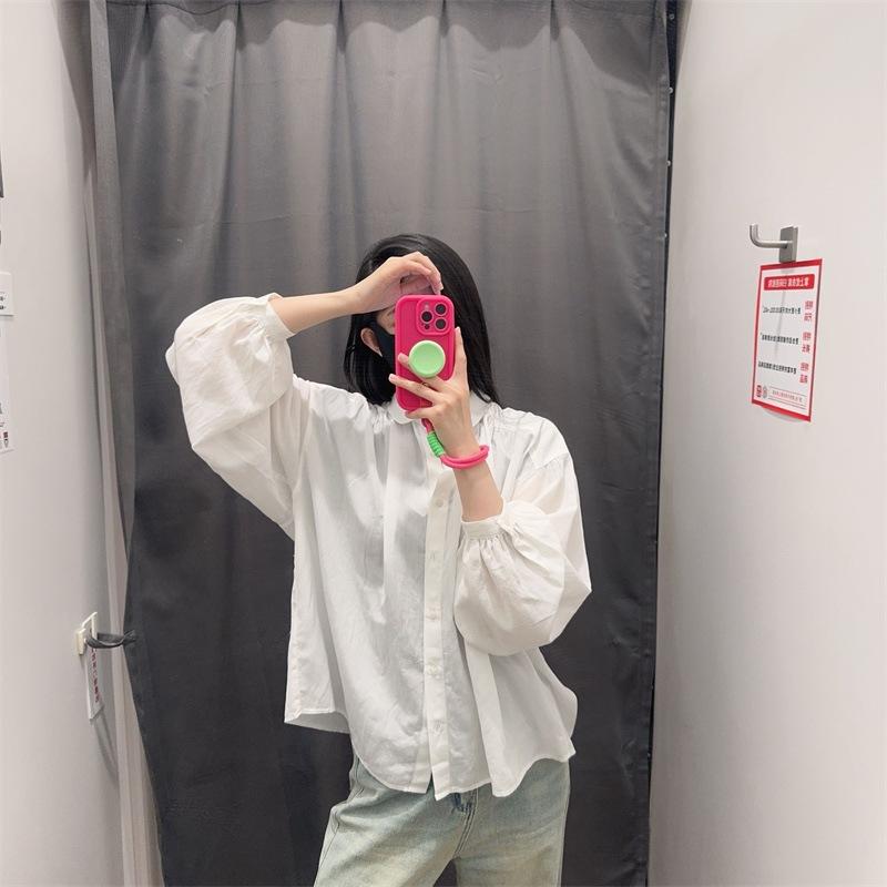 1116 New Women's Soft Pleated Shirt Long Sleeve Shirt Doll Collar Jacket Air Conditioning Shirt 171199