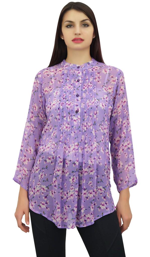 Phagun Women's Purple Floral Digital Printed Georgette Casual Tunic Top