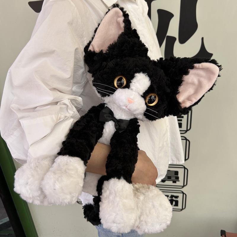 Cute Black Cat Plush Toys Pillow Khaki Curly Kuki Black Cat Devon Rex Doll Stuffed Animals Festive Gifts For Kids Birthday Girls