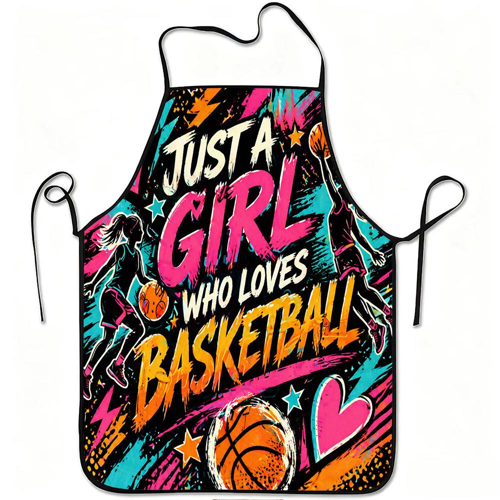 1pc Just a Girl Who Loves Basketball Print Apron, Durable And Easy to Clean, Adjustable Waistband, Polyester Material, for Kitchen Cooking, Gardening,