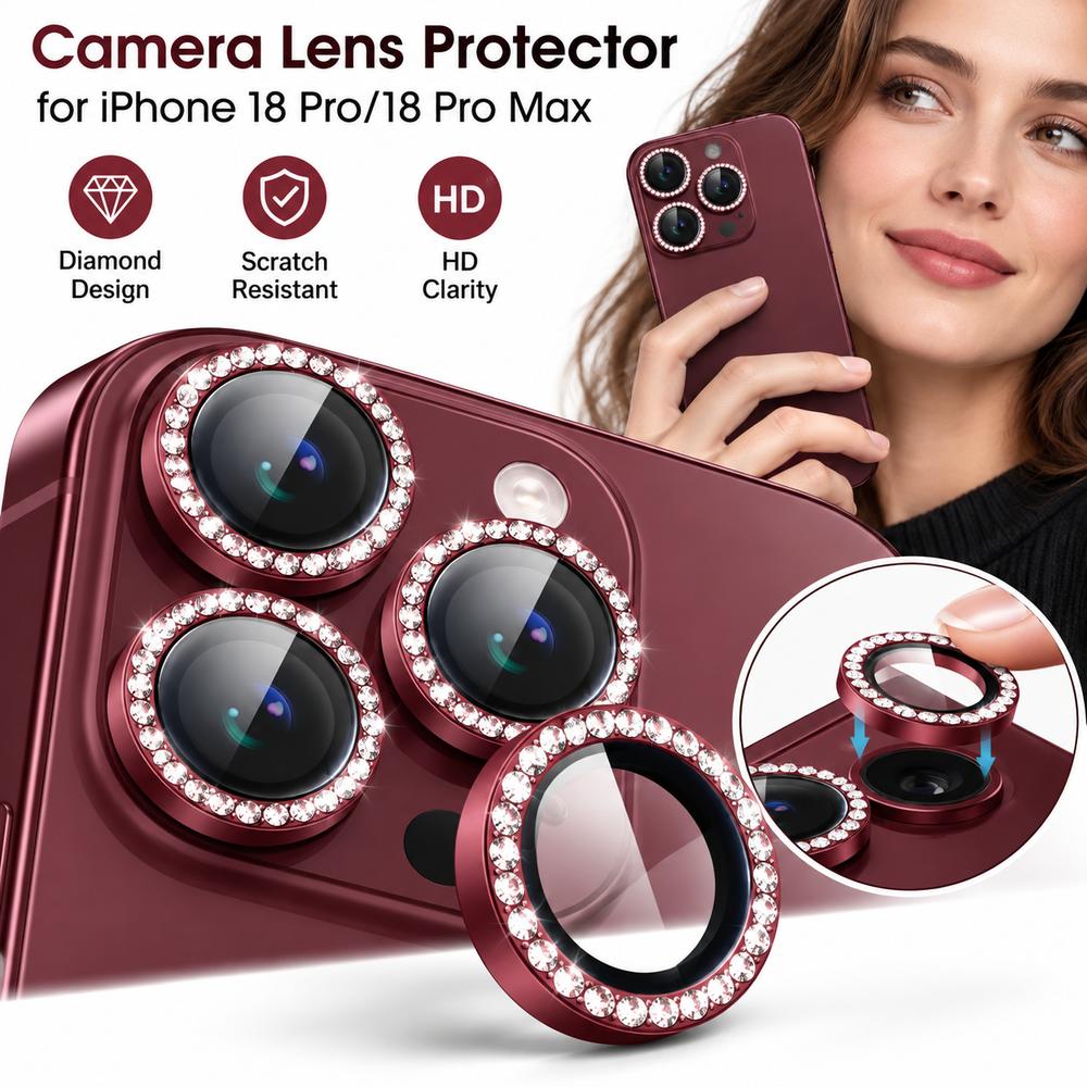 Diamond Cut Phone Camera Cover Tempered Glass Decorative Ring Ring Camera Protectors Anti-Scratch for iPhone 18Pro/18 Pro Max