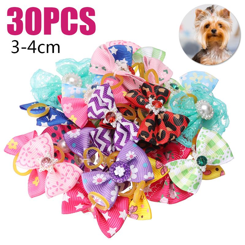 30 шт., бантики для волос для собак и кошек, жемчужные цветы, резинка для щенка, головной убор, новый