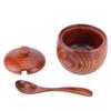 Wooden Salt Box with Lid Spoon Vintage Spice Jar Seasoning Container Cooking Utensil