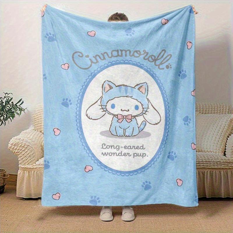1pc, Sanrio Cinnamoroll Long-Eared Wonder Pup: A Cozy Home Decor Gift, Flannel Throw Blanket for Bedroom, Living Room, Travel, Camping, Car, Beach, Of