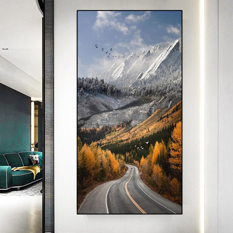 Абстрактные золотые пейзажи, горная дорога, холст, живопись, постеры и принты, настенные художественные картины для гостиной, домашний декор, без рамки