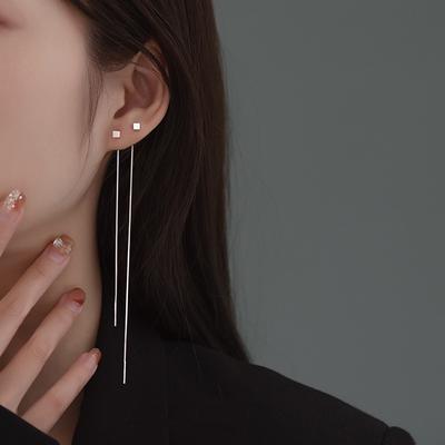 Квадратные серьги для женщин летом, простые и холодные, длинные квадратные серьги с кисточками, не снимая серьги во время сна