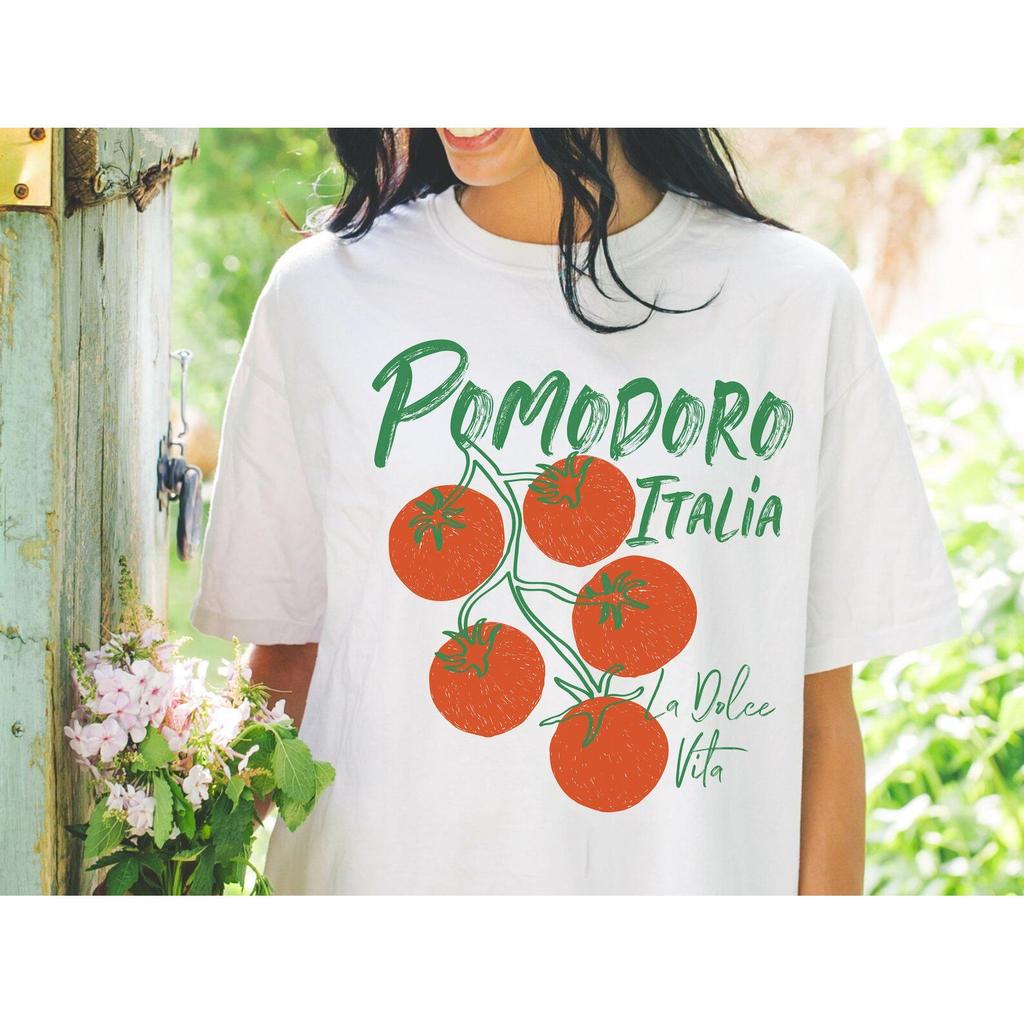 Retro Pomodoro Print T Shirt Unisexs Classic American Streetwear Vintage Botanical Short Sleeve Summer Trendy Tops