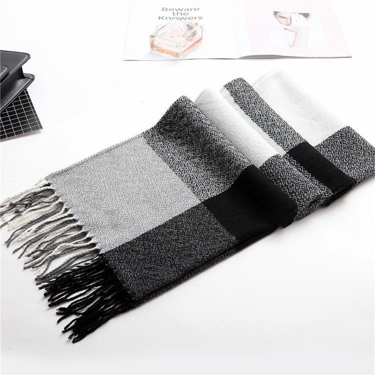 Клетчатый зимний шарф для женщин - шаль с кисточками в корейском стиле из искусственного кашемира