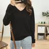 Женский вязаный свитер с V-образным вырезом: Большой размер, Свободный крой, Стройнящий, Однотонный, Идеально подходит для ранней осени и зимы