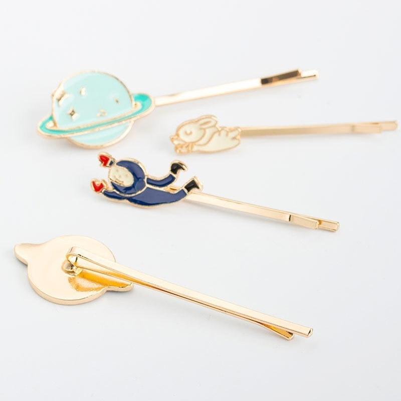 Заколки для волос из цинка, 3D-заколки для волос в виде планеты, астронавта, кролика, модные женские аксессуары для волос
