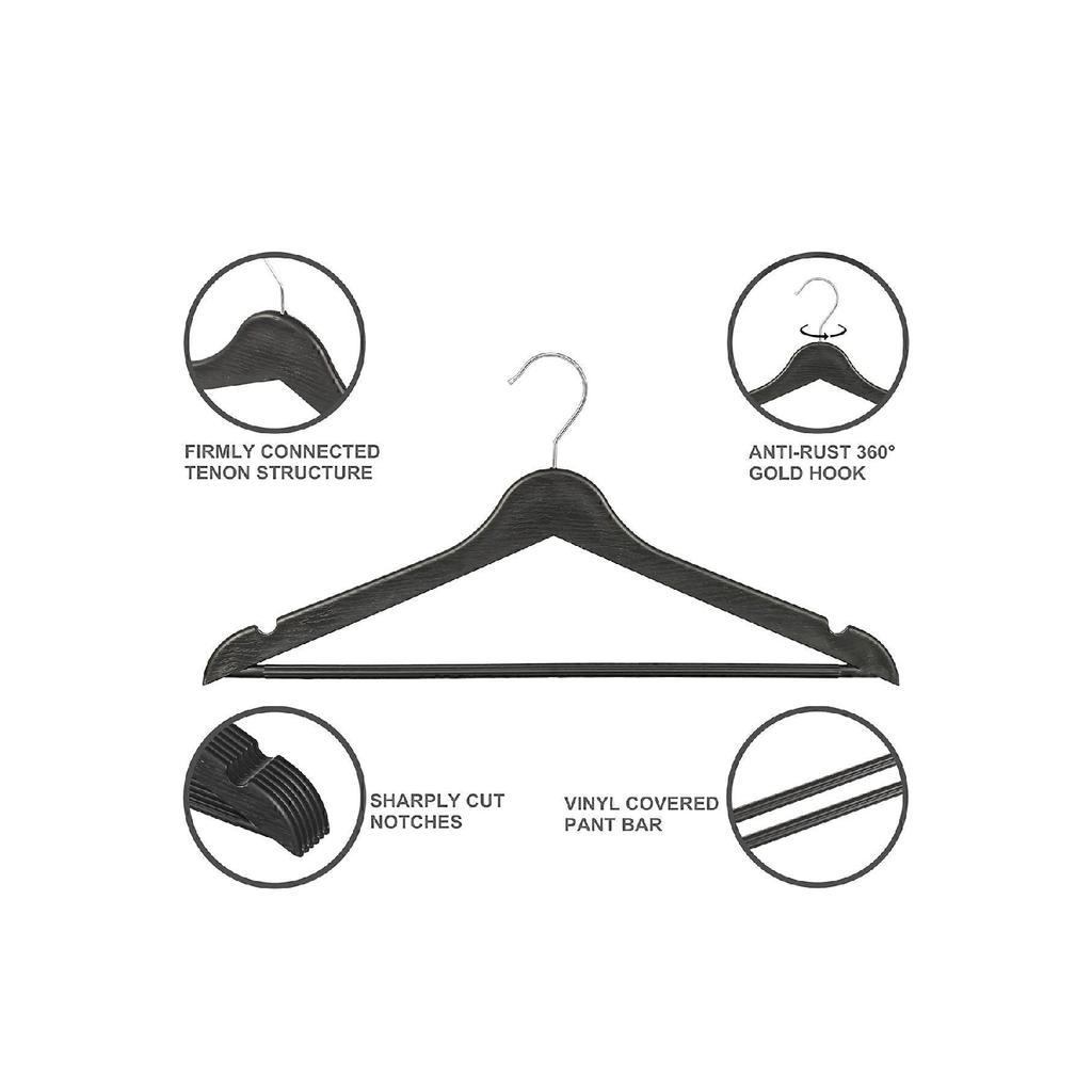Деревянная вешалка A Plus в штучной упаковке, 12 шт., черная, серебряная вешалка для одежды, вешалка для брюк, рубашки