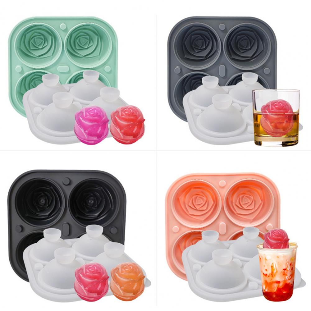 4-полосный лоток для кубиков льда, противопыльный пищевой безопасный, без BPA, силиконовые формы для кубиков льда в форме розы для дома, 4-луночная форма для лотка для льда в форме розы