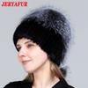 JERYAFUR Женская зимняя меховая шапка из натурального меха, вязаная меховая шапка с помпоном из норки и лисы с шариками, стильная теплая модная шапка для девочек, шапка