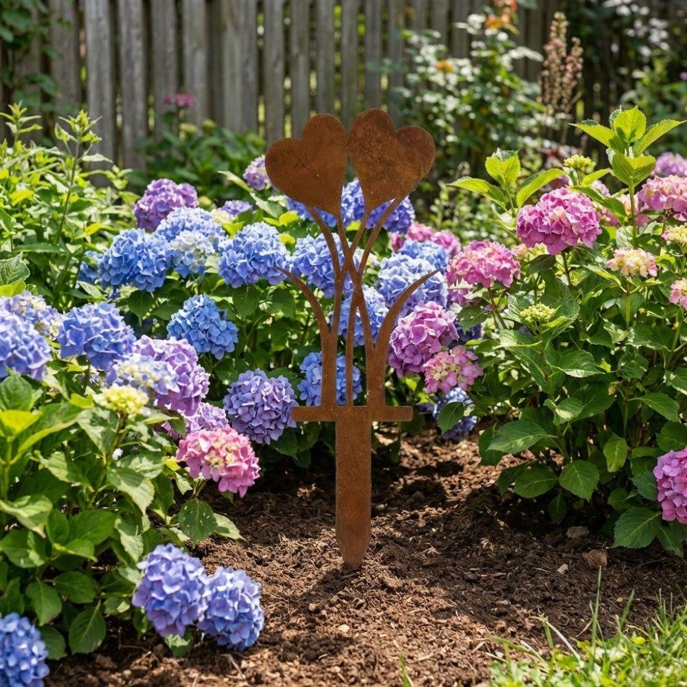 Rustic Iron Heart Garden Stake 2D Ground Plug Heart-Shaped Metal Stakes Weatherproof Decorative Flower Pot Embellishment Balcony