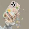 Прозрачный чехол с кремовым волнистым краем для Iphone 15 Pro Max 11 12 13 14 Pro Max 7 8 Plus XR XS X 13 Mini, чехол с 3D-цветком и животным, с ремешком для телефона