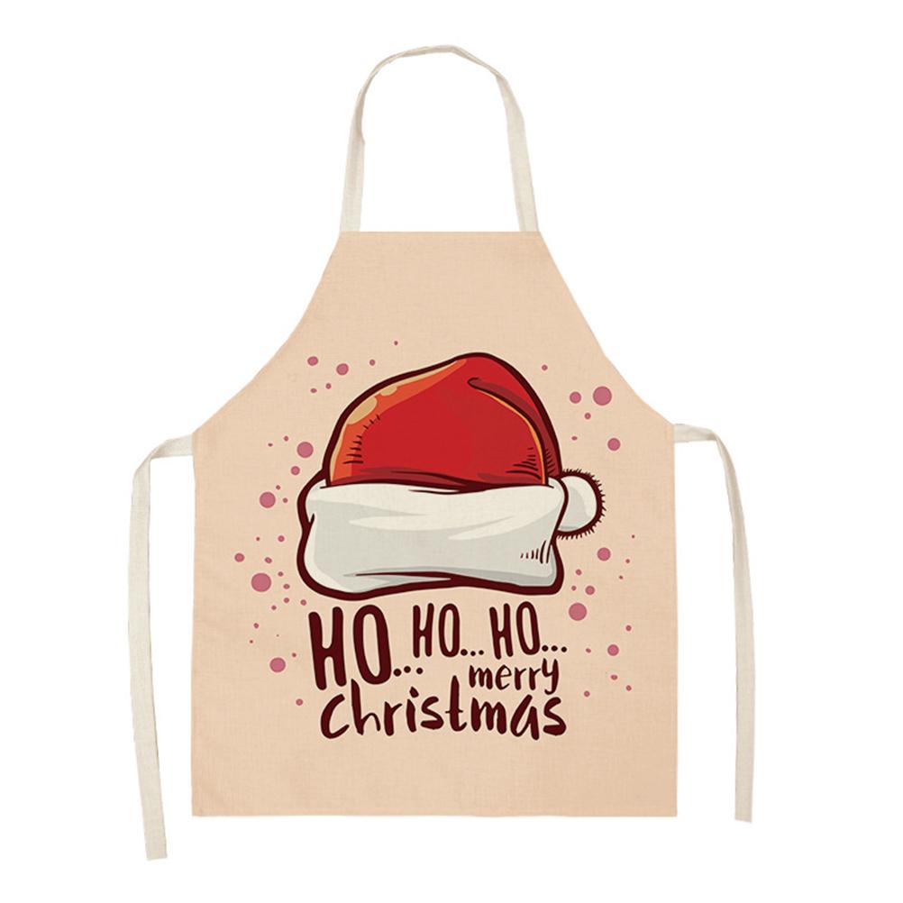 Linen Santa Kitchen Apron Christmas Snowman Unisex Dinner Party Cooking Bib Christmas Tree Apron Cleaning Apron