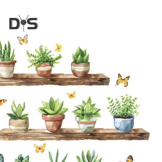 Полка кактуса в горшке, настенная наклейка, съемная водонепроницаемая самоклеящаяся ПВХ, домашний офис, гостиная, детская спальня, зеленое растение, настенное художественное украшение, наклейка