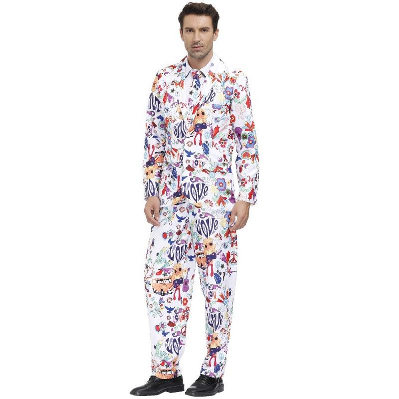 Мужской костюм в стиле ретро диско с полосками для праздничной вечеринки - Радужный, Мужской костюм на Хэллоуин