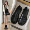 British Soft Leather Spring and Autumn Small Leather Shoes for Women's New Retro Metal Black Single Shoes Versatile Women