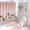 4 шт. розовая роза водонепроницаемая занавеска для душа с 12 крючками нескользящий коврик для ванной комнаты коврик для унитаза U-образный чехол для крышки унитаза