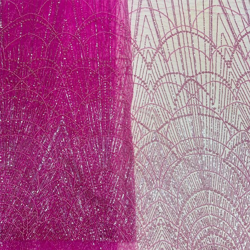 1 ярд Африканская роскошная кружевная ткань с бусинами и тюлем Нигерийская ручная работа Плотная кружевная ткань с пайетками Для DIY Свадебные Вечеринки Платья