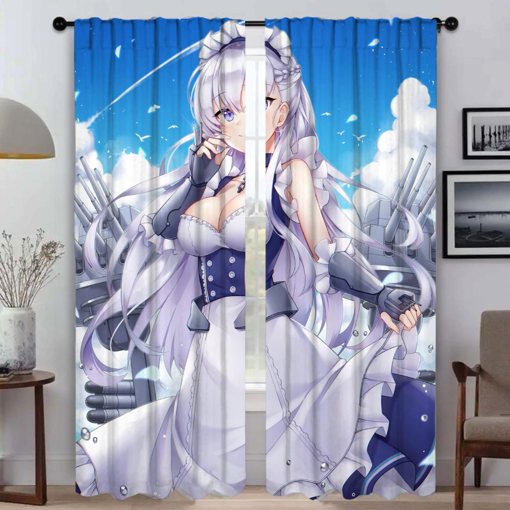 Набор из 2 элегантных комнатных штор Гостиная Azur Lane Домашний интерьер Шторы Тюль Перегородка в спальню Детская Полиэстер Идеально для гостиной
