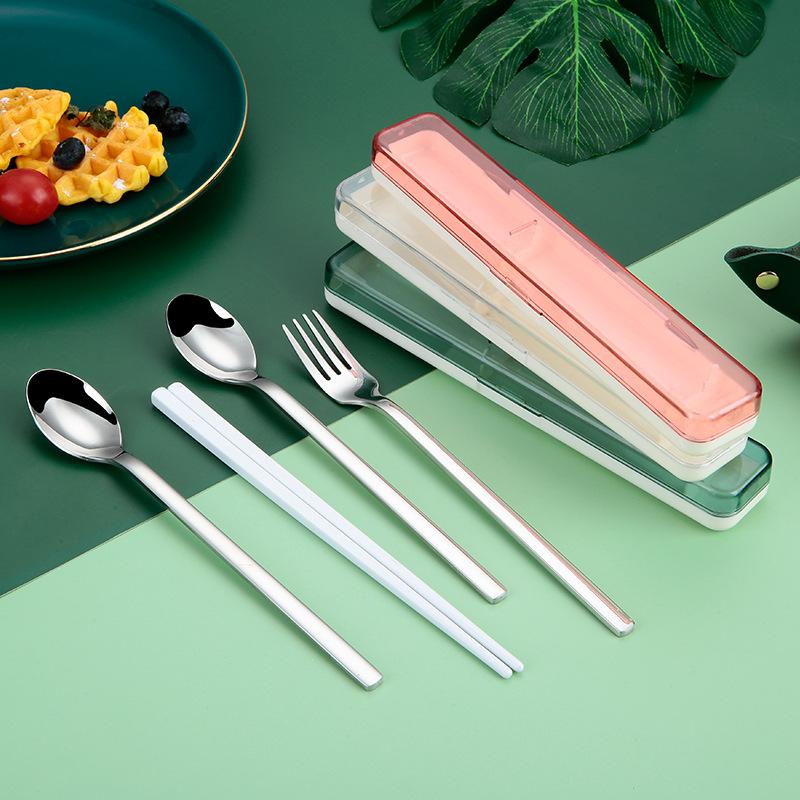 Портативный набор столовых приборов из нержавеющей стали для пикника на открытом воздухе, вилка, ложка, палочки для еды, столовые приборы, набор с коробкой, кухонные принадлежности