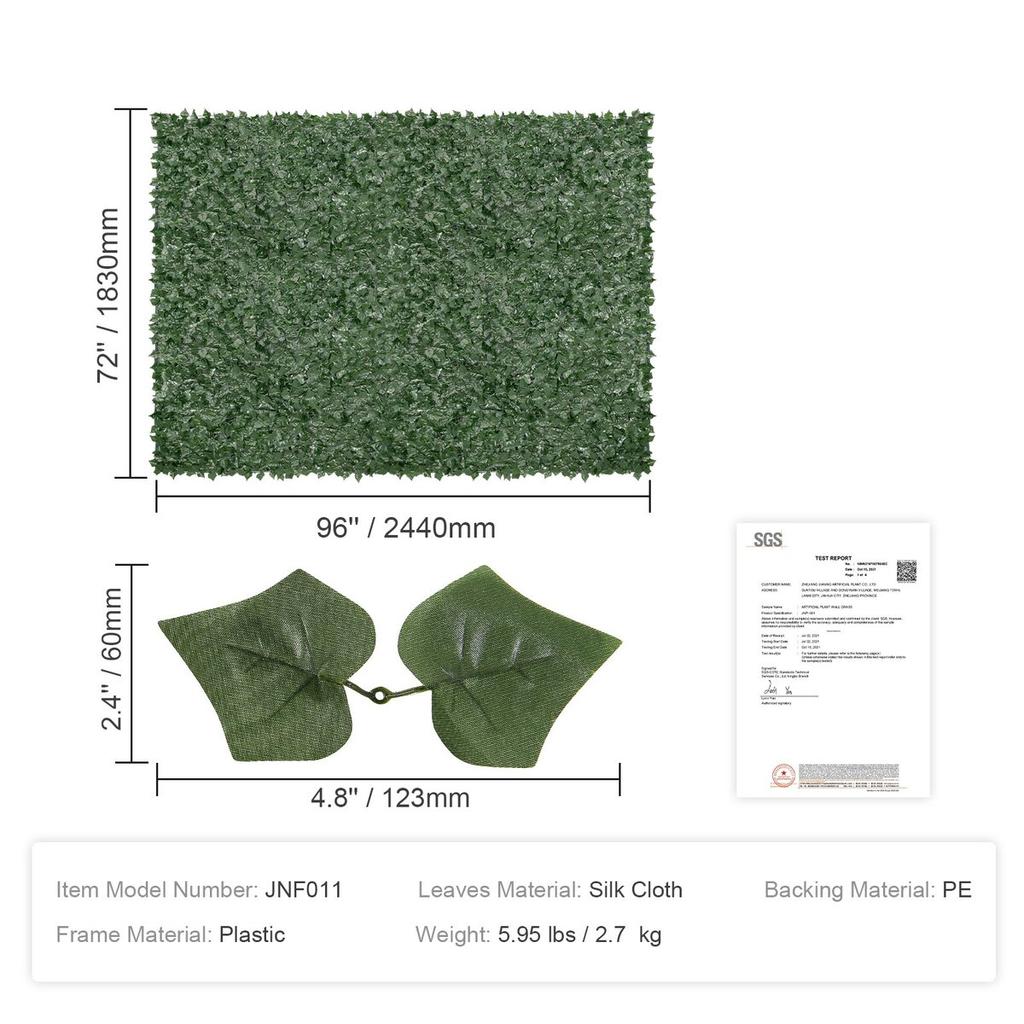 Ivy Privacy Fence, 1830 x 2440 mm Artificial Green Wall Screen, Greenery Ivy Fence with Mesh Cloth Backing and Strengthened Joint, Faux Hedges Vine