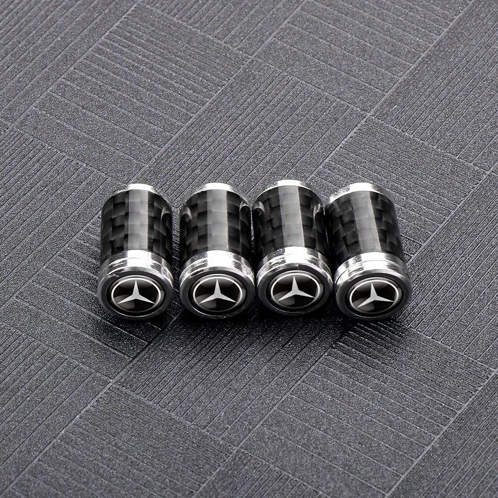VFO1 4PCS Carbon Fiber Car Styling Wheel Tires Valve Caps Dust Covers for Mercedes Benz E C G M S Class AMG W204 W212 W176 W108 GLA
