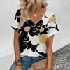 Elegant Women's Large Size V-neck T-Shirt Fashion Flower Pattern 3D Print T-Shirt Summer Casual Women's Short Sleeve T-Shirt