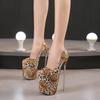 22 см ультра-высокий каблук с леопардовым принтом, сексуальные ботильоны для ночного клуба, открытый носок, большие размеры