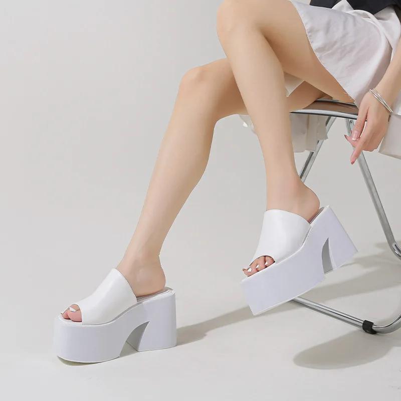 Мода 10 см Летние Слипоны Женские Босоножки на Платформе и Высоком Каблуке Модные С Открытым Носком Женские Повседневные Туфли Удобные Акция Распродажа
