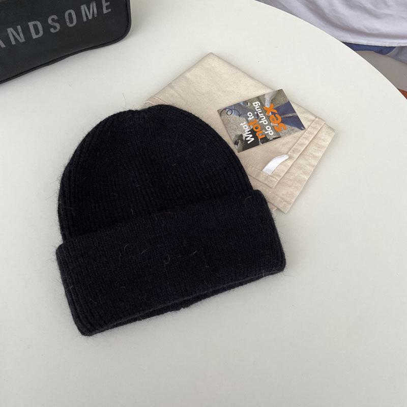 Вязаная шапка из смеси меха кролика в корейском стиле – стильная, свободная, большая окружность головы, теплая шерсть для осени и зимы.