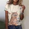 Новая женская летняя футболка с круглым вырезом и короткими рукавами с принтом Kawaii Cat 3D, свободный и универсальный повседневный женский топ