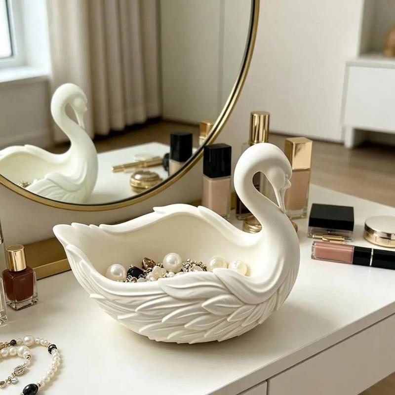 Swan Shaped Key Organizer Bowl Elegant Waterproof Storage Tray for Jewelry Ring Cosmetics Entryway Desktop Home Decor
