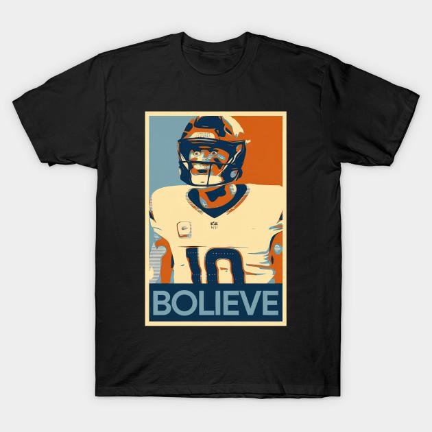 Asian Size Men Black Print T-shirt Bo Nix Bolieve – Hope-Fueled Broncos Poster Statement No-Cut Heat Transfer Print Cotton Tshirt