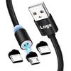 Индивидуальный магнитный USB-кабель 3-в-1, 2,4 А, Type C, Micro USB, зарядное устройство для мобильных телефонов, компьютеров, изготовлен из чистой меди