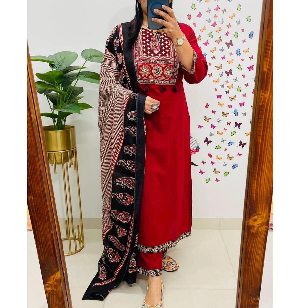 Party Wear Designer Cotton Kurti Pant Dupatta Set Indian Pakistani Party Wear Salwar Suit