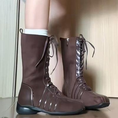 Осенне-зимние ботинки на шнуровке, ковбойские ботинки нишевого дизайна на толстой подошве, однотонные, новые ретро ботинки рыцаря, женские