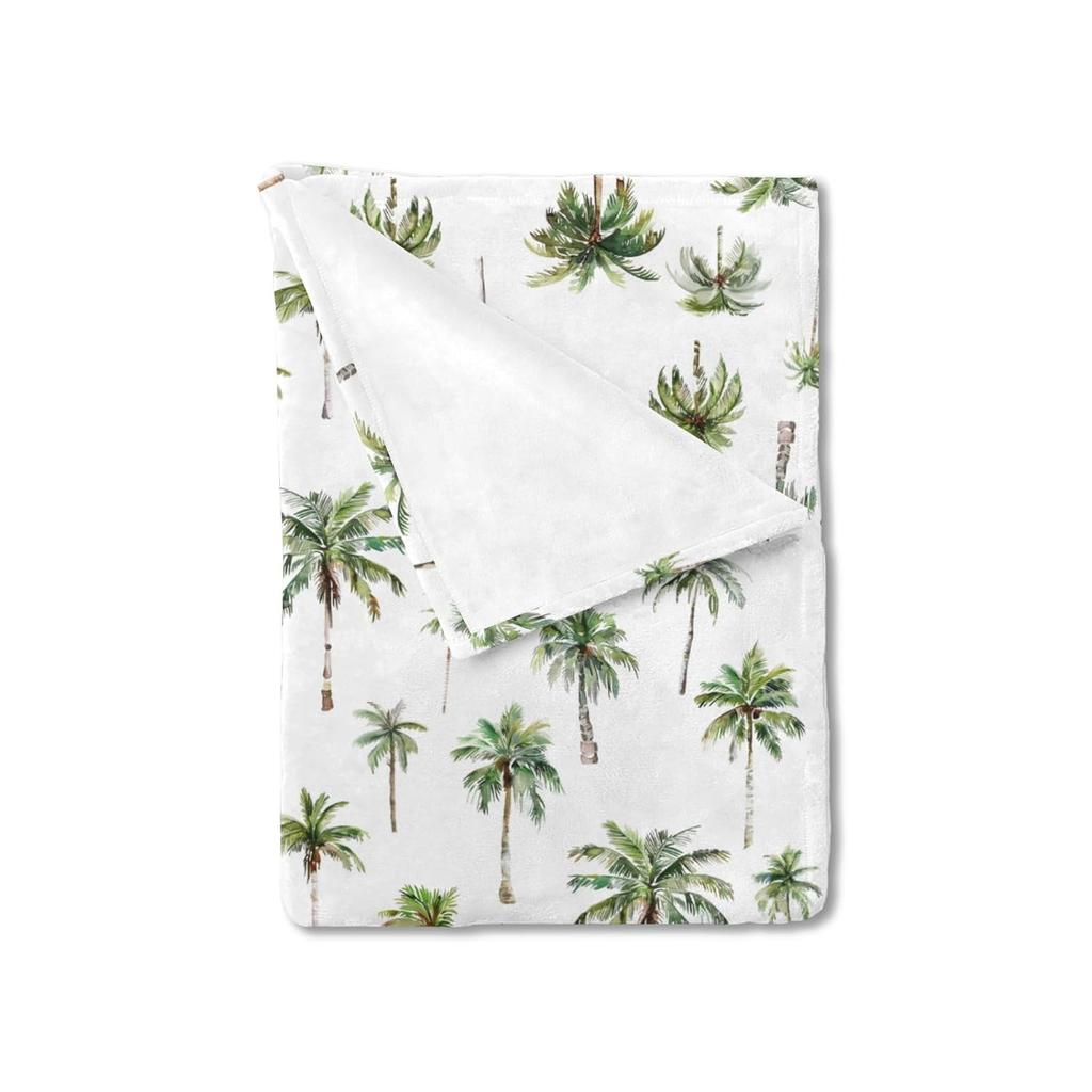 Watercolor Palm Trees Baby Blanket for Boy Girl Green Palm Trees Soft Swaddle Blanket Summer Beach Flannel Receiving Blankets for Toddler Baby