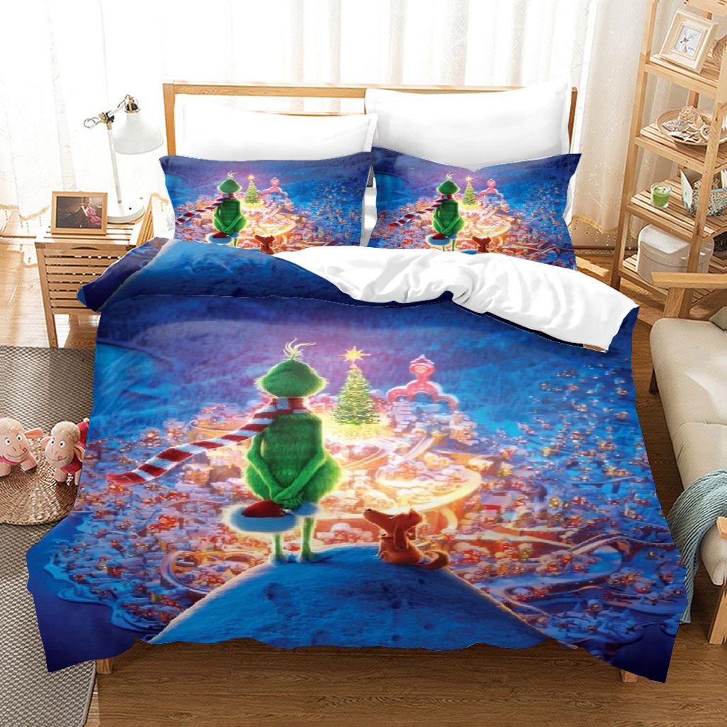 3d Three-piece Set European and American Size Santa Claus Quilt Cover Home Textiles
