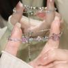 Elegant Pink Crystal Zircon Sakura Flower Bracelet Adornment for Women and Girls Cherry Blossom Jewelry Gift
