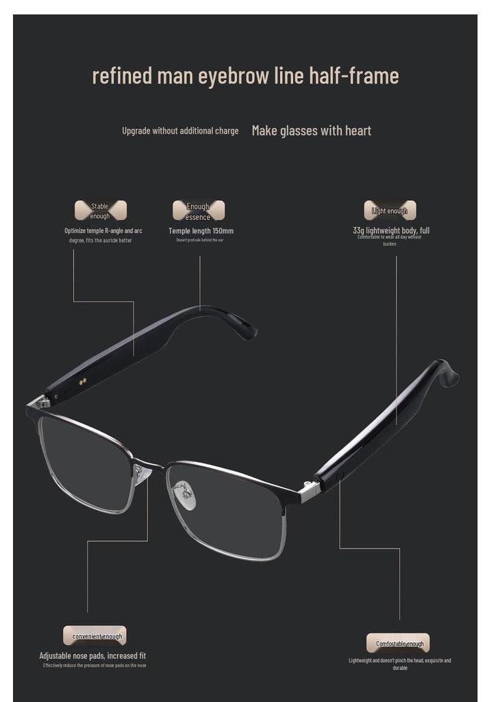 Smart Bluetooth Glasses GS06: Metal Frame, Magnetic Charging, Photochromic Lenses, Stereo Sound.