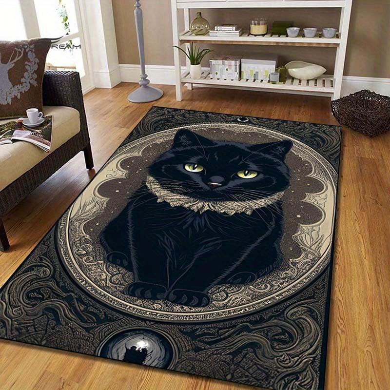 Majestic Black Cat Rug for Cozy Living Spaces - Intricate Design, Soft Fabric, Ideal for Pet Owners | Animal Themed Decor