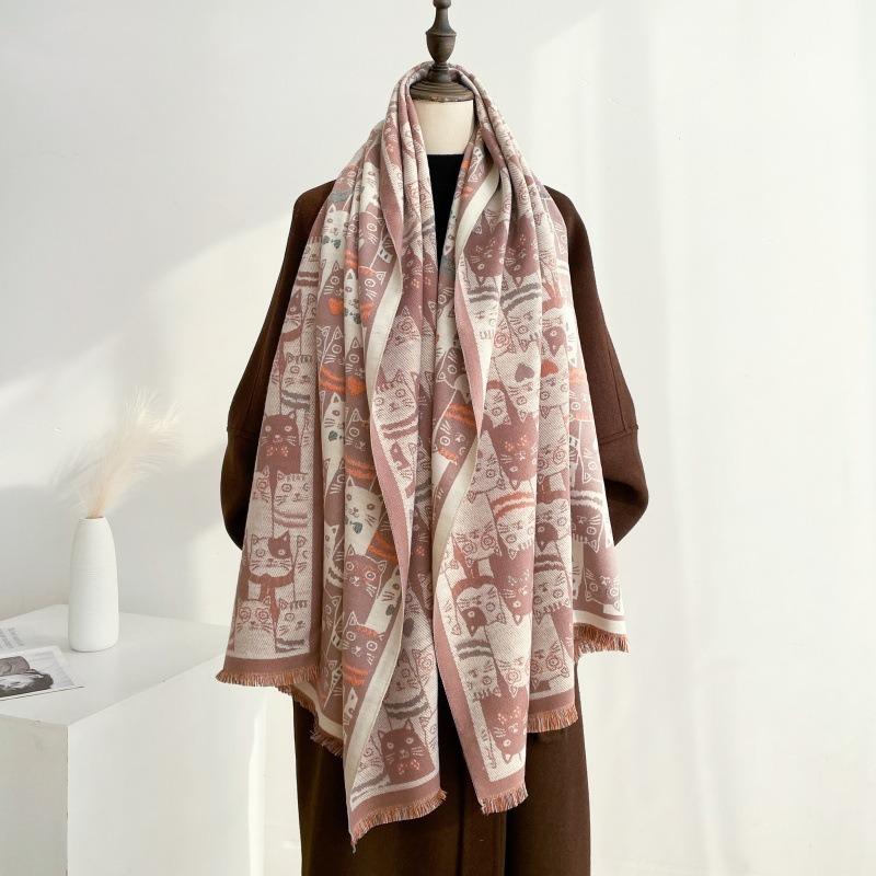 Winter Kitten Scarf Women's New Versatile Lengthened Imitation Cashmere Scarf Fashion Warm Thickened Shawl