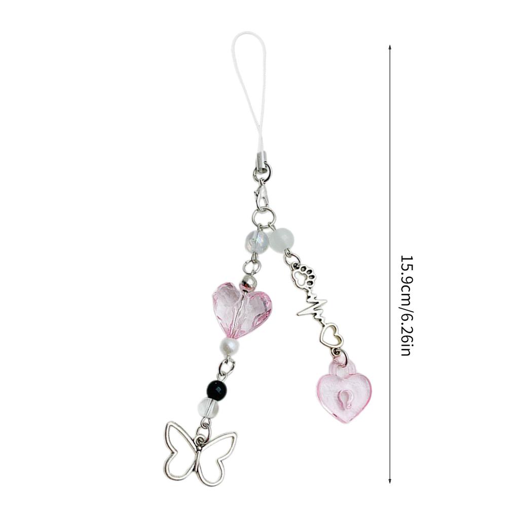 Fashion Heart Butterfly Hangings Pendant Phone Charm Lanyard Pocket Keychain Strap Bag Decoration Wallet Pendants