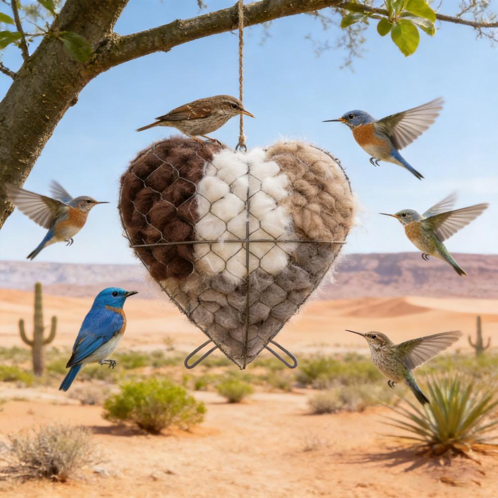 Bird Nesting House Bird Nesting Heart Holder Metal Birdhouse with Hook Hummingbird Nest Material Station for Wild Birds Outdoor