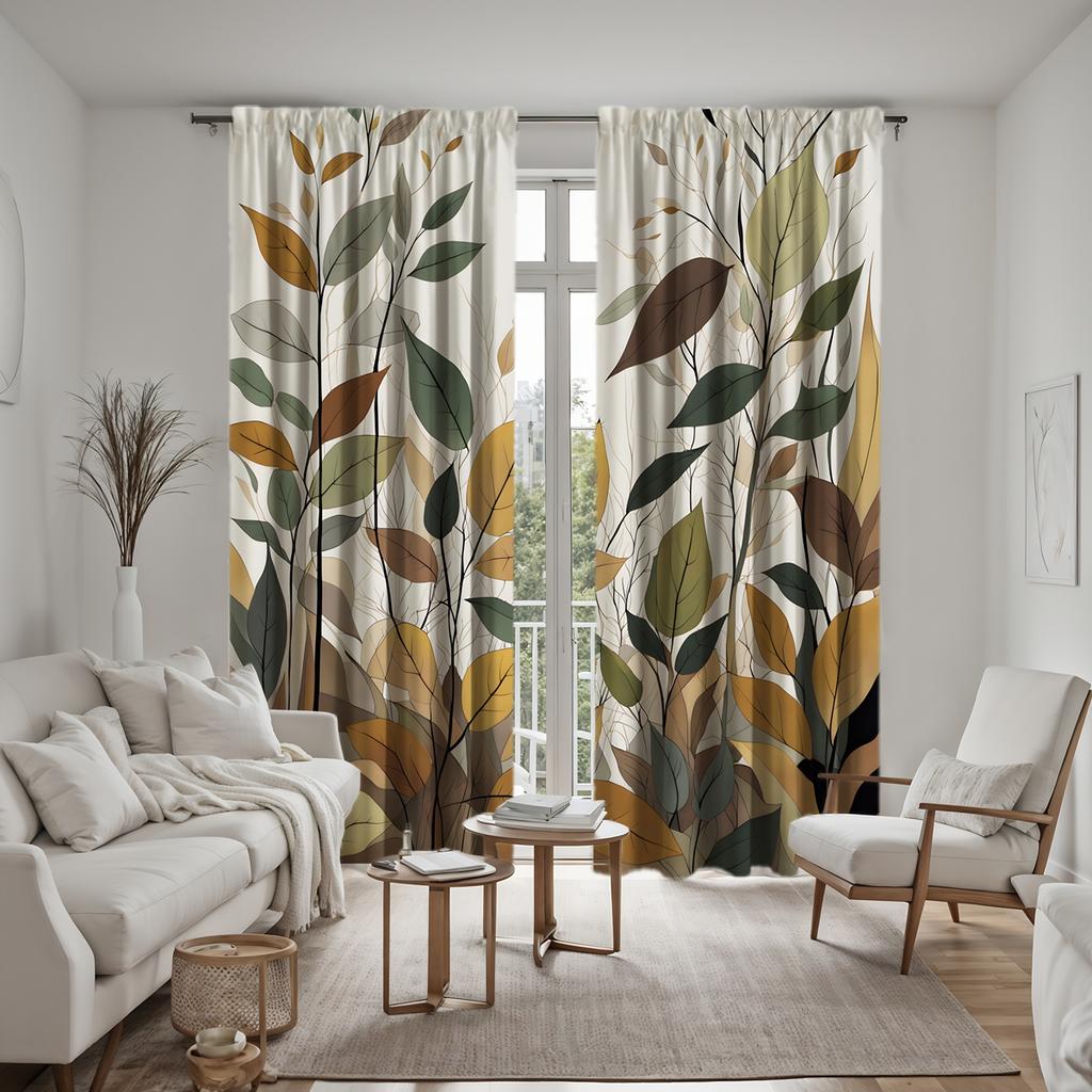 2 шт. HD маленькие свежие листья декоративные занавески Желтые цифровые печатные занавески стиль украшения дома украшение гостиной